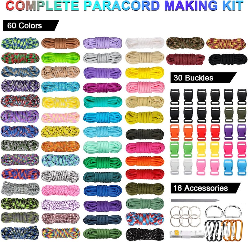 WEREWOLVES 60 Colors Paracord Cord, 550 Paracord Bracelet Crafting Combo Kits with Instruction - Multifunction Paracord Ropes, 10 Feet Each Parachute Cord for DIY Manual Braiding - Image 2